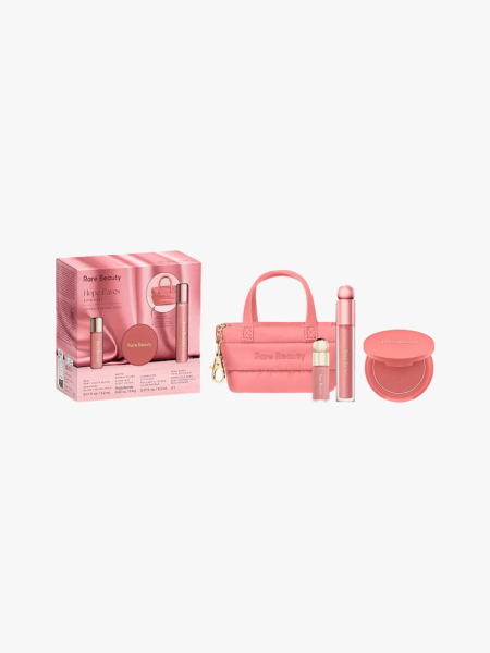 Rare Beauty Hope Faves in multiple branded components on a light gray background